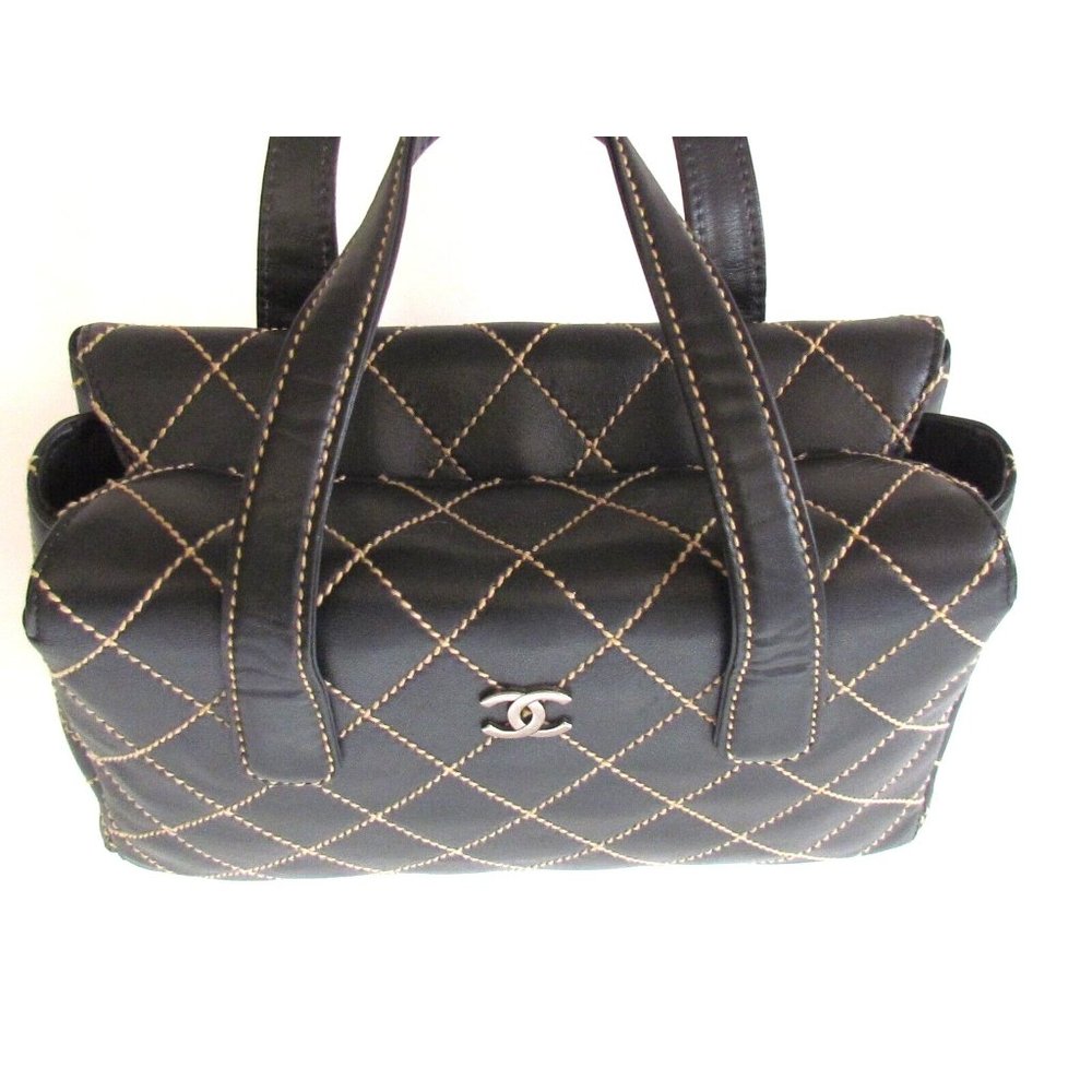 Chanel Wild Stitch Brown Leather Squared Diamond Stitching Top Handle Bag - Picture 12 of 13